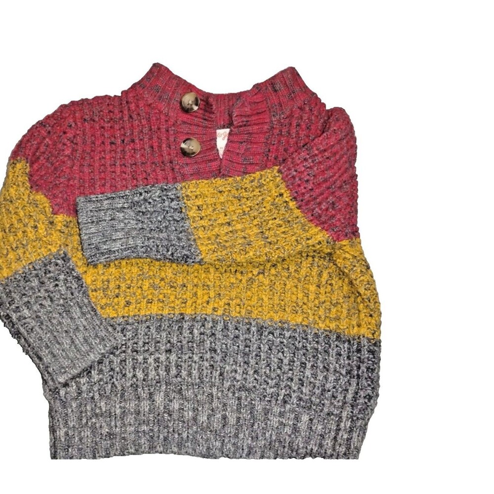 Cat & Jack Boys Chunky Knit Pullover Sweater Red Yellow Gray 2T Excellent